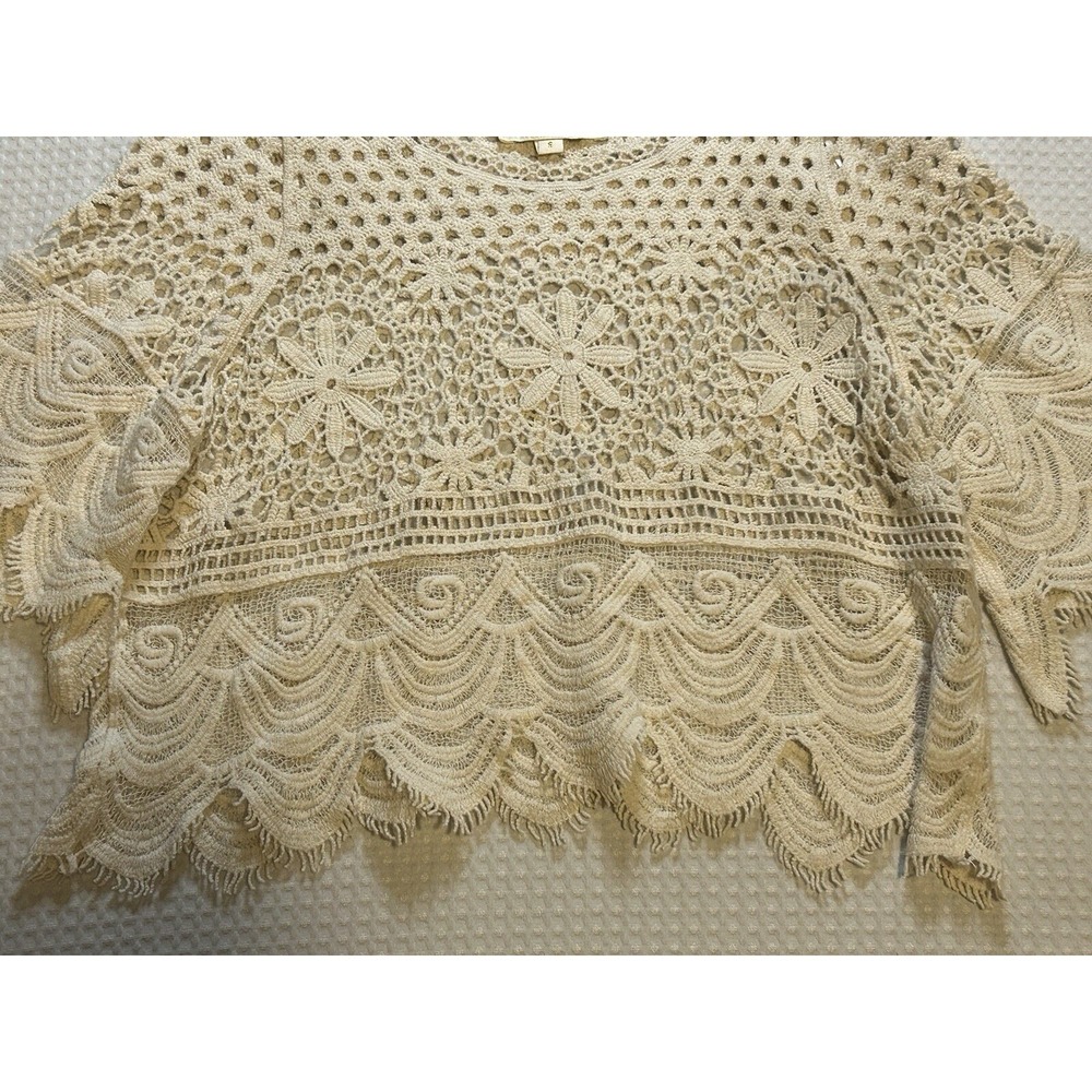Rebellion Again Crochet - Women's Small Top Sleeveless Shirt Festival Boho Cream - Picture 3 of 14